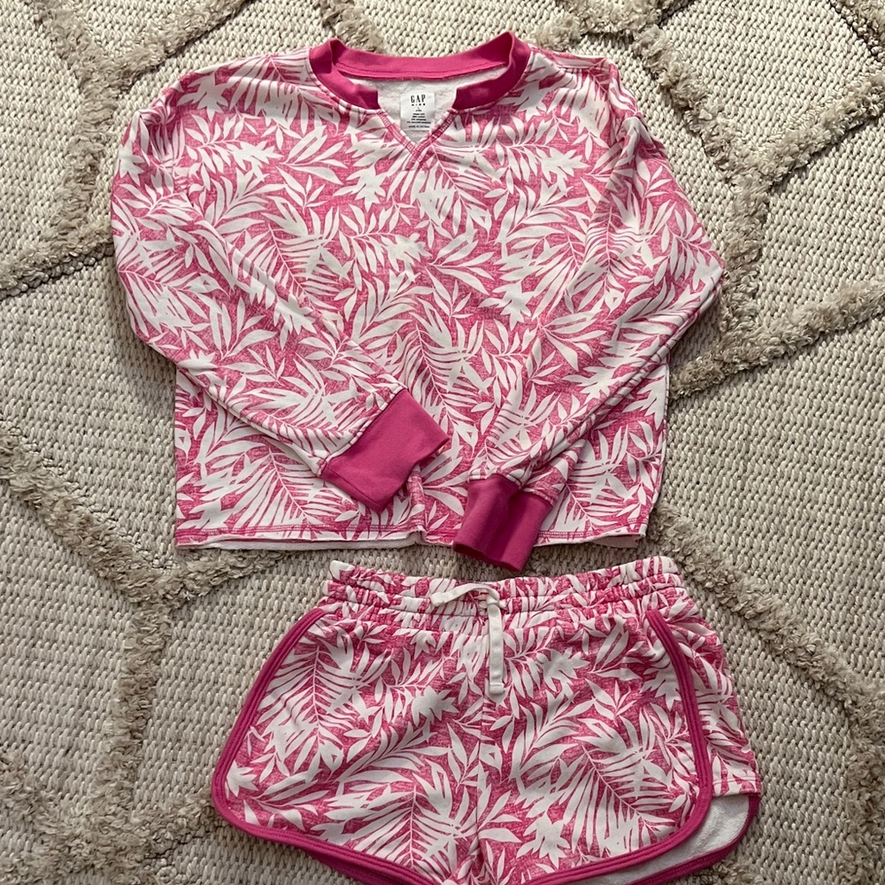 GAP Pink and White Leaf Print Pajama Set